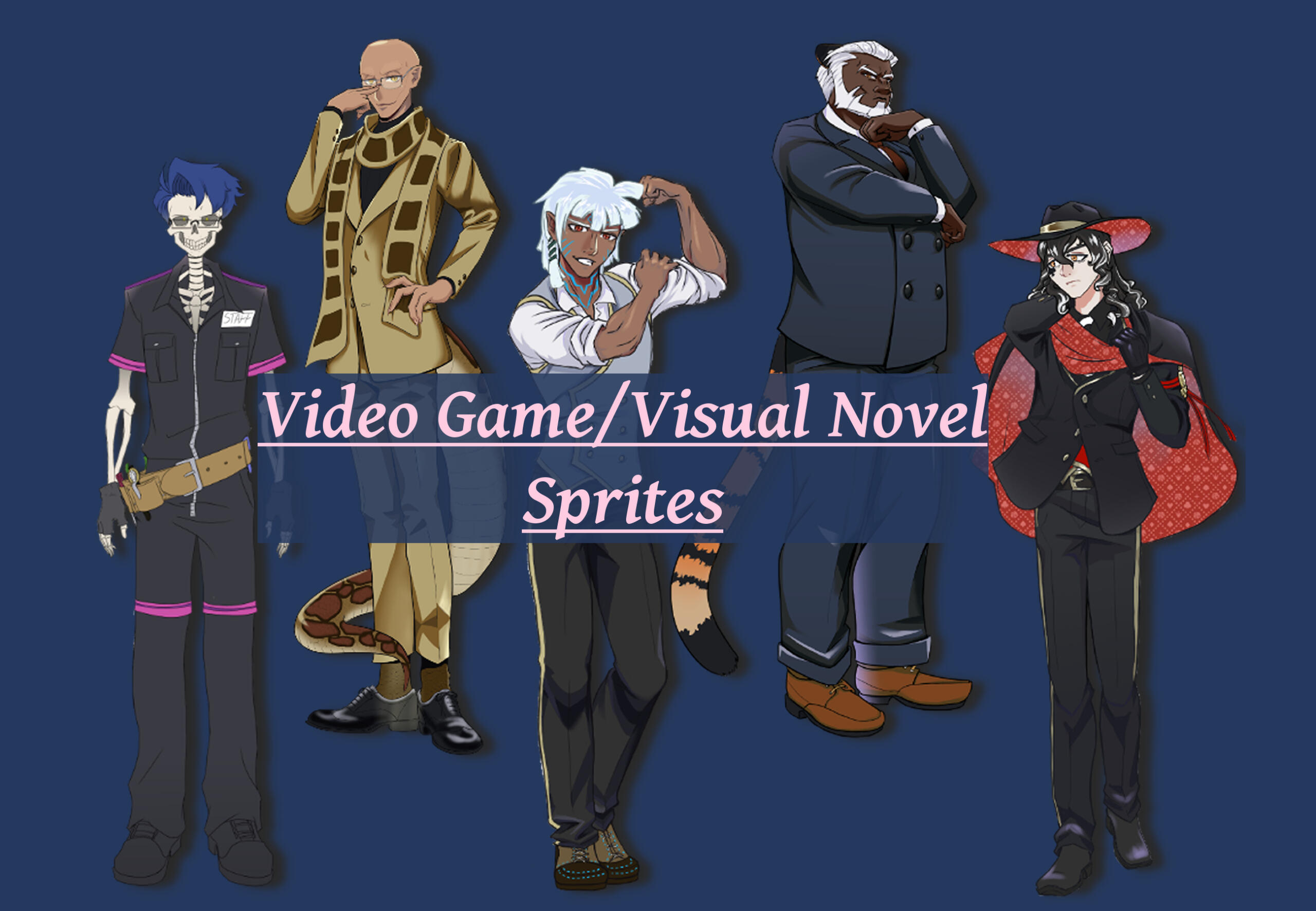 Image showing 5 examples of video game or visual novel sprites