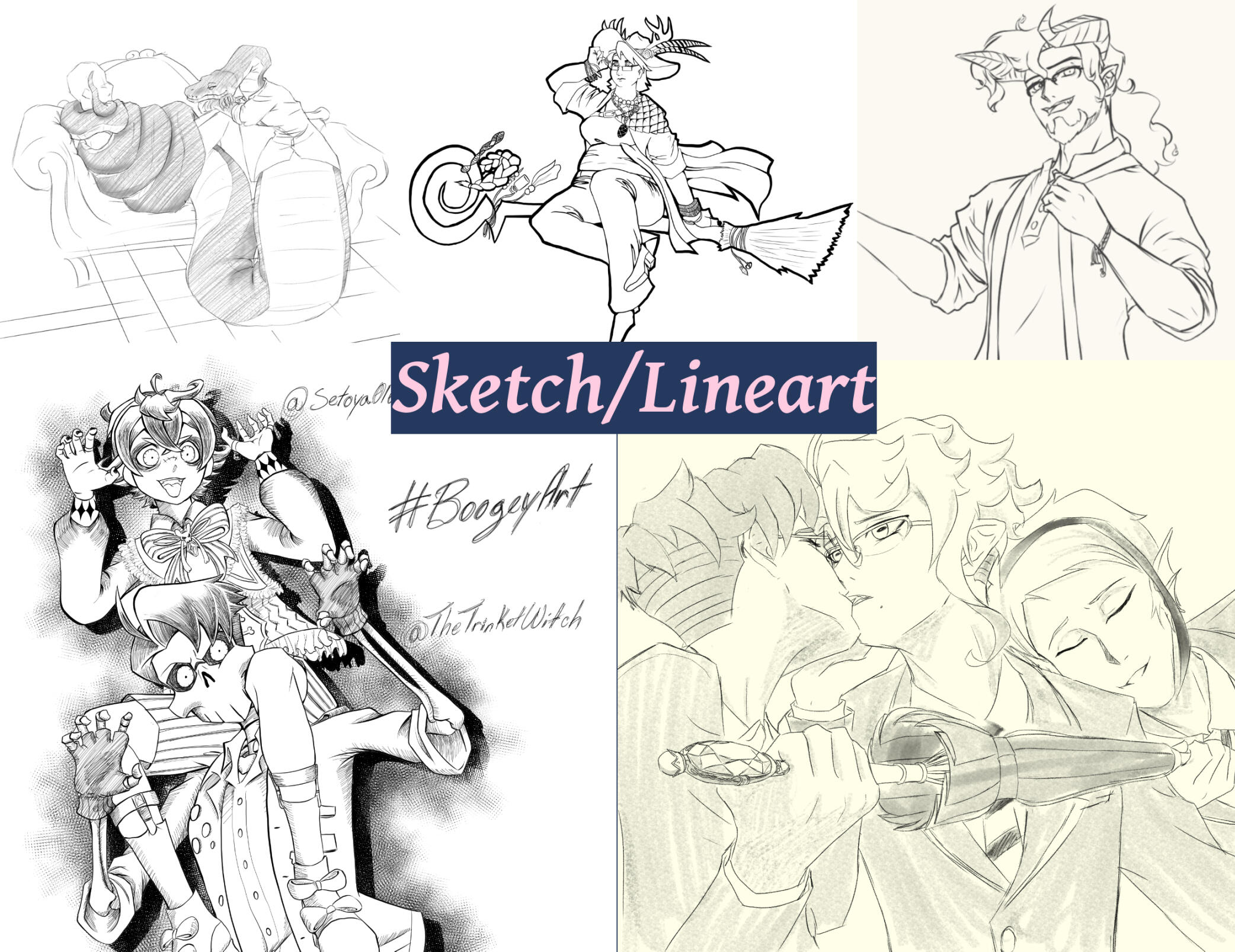 Image of 5 examples depicting sketches and line art.